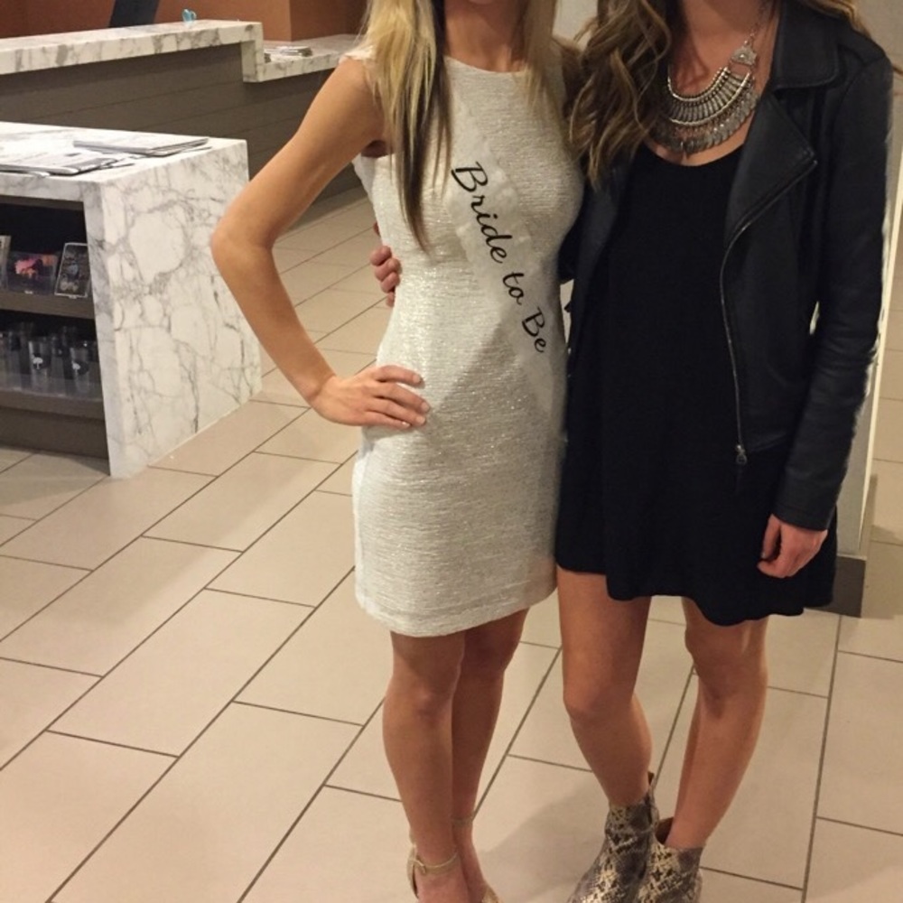 White Fitted Dress w/ Gold Sparkles